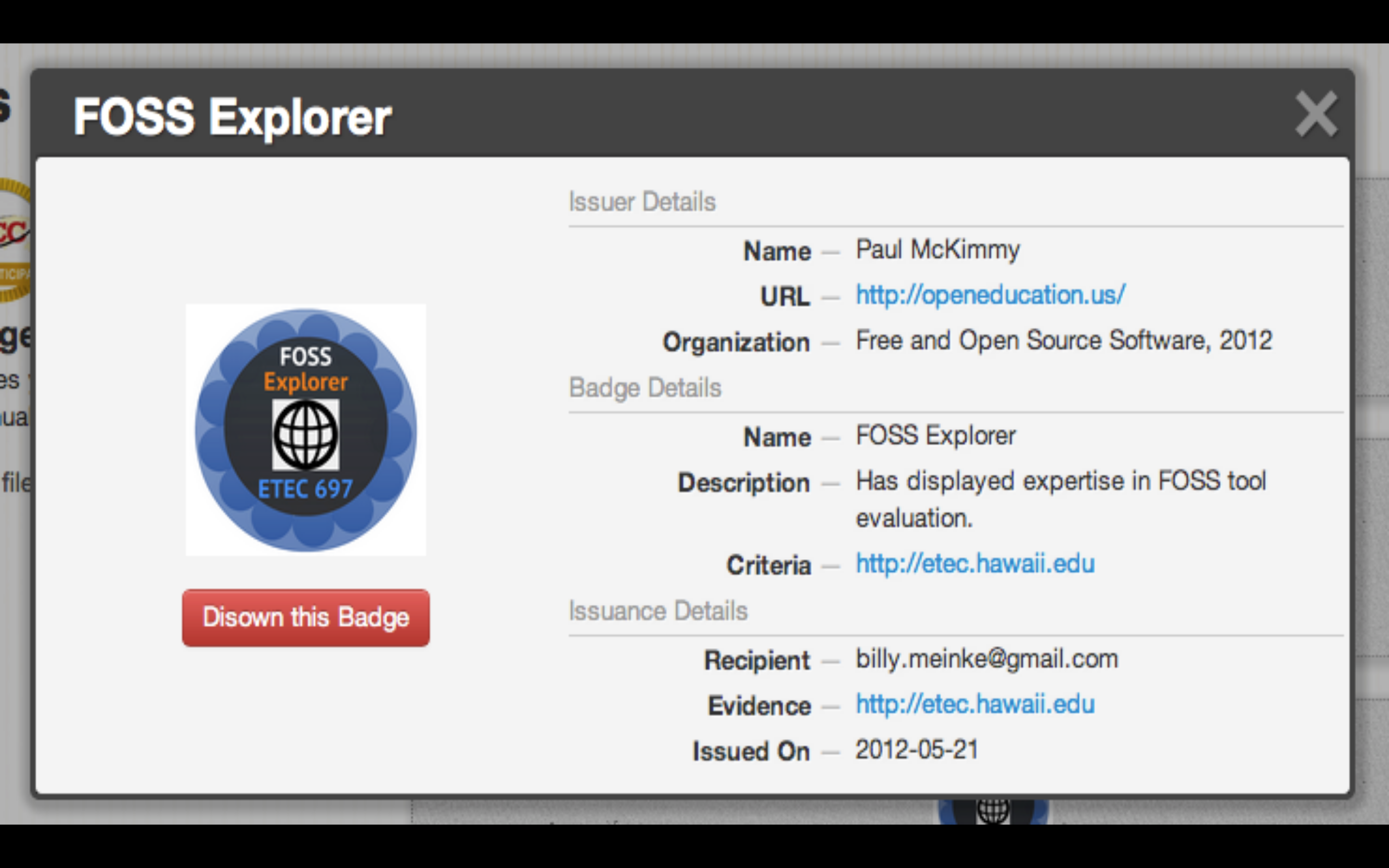 Open badge for Open Source course